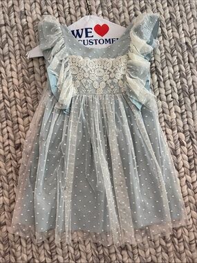 Girls' Light Blue Lace & Tulle Formal Dress